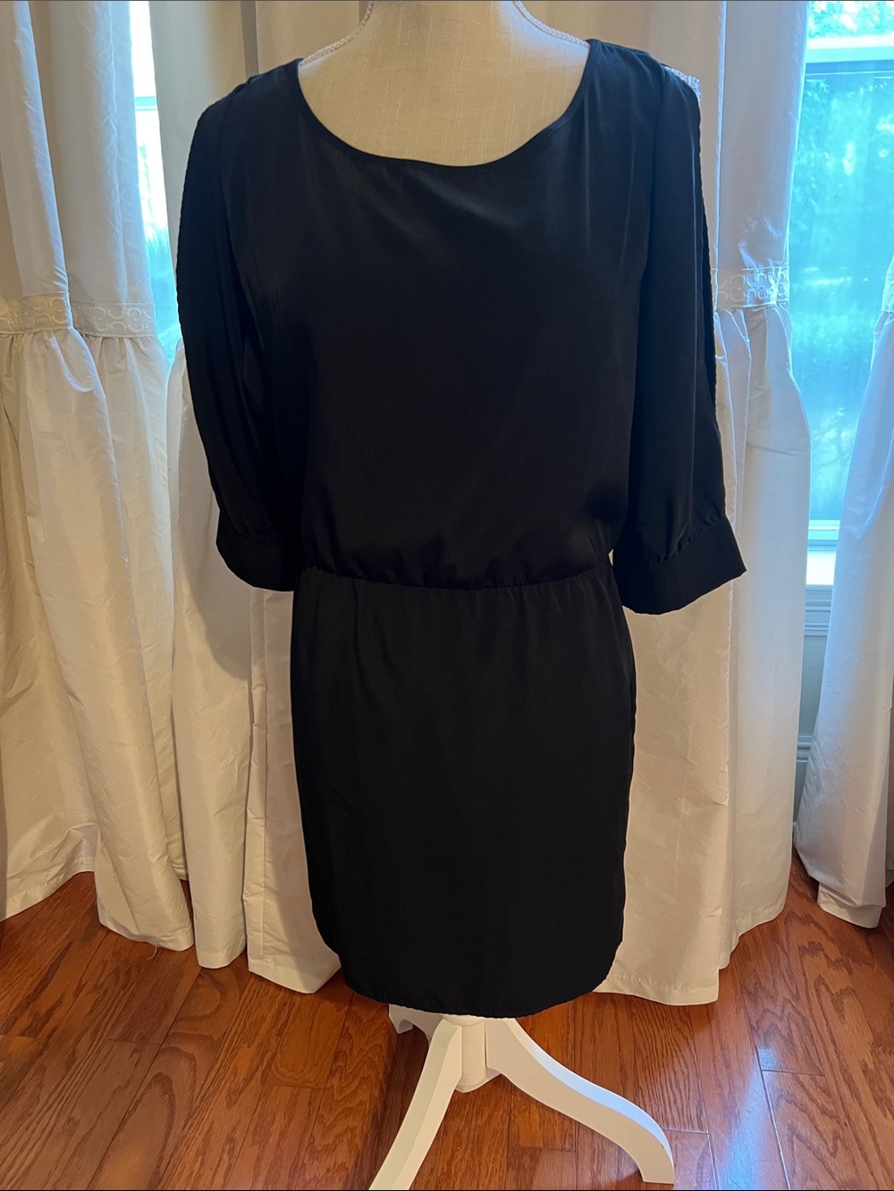 Glam brand medium Black Mini Dress with Scoop Neck and Three-Quarter open sleeve